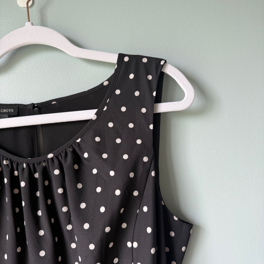 Talbots Sleeveless Dress Black White Polka Dot Sash Tie Belt Office Travel 12 - Picture 6 of 15
